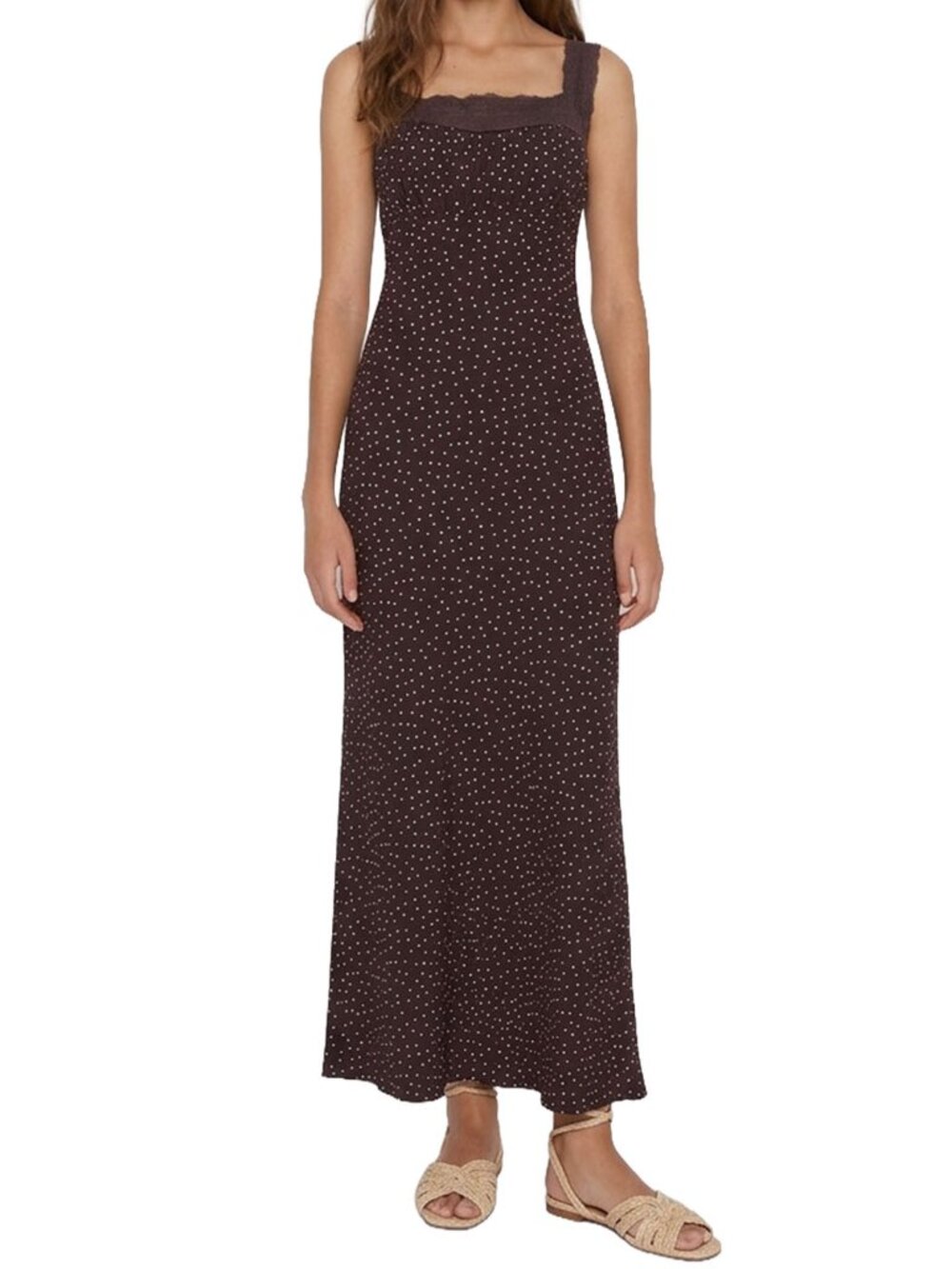 New Reformation Bobbie Dress Colette Dot Brown Polka Dot Lace XS